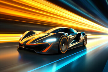 Fototapeta na wymiar Futuristic Sport Car with Light Trails depicting speed and the beauty of modern design. Ai generated