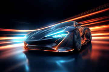 Futuristic Sport Car with Light Trails depicting speed and the beauty of modern design. Ai generated