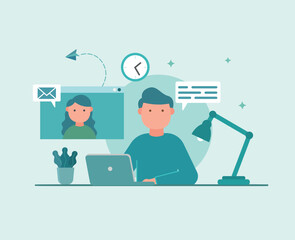 Woman and man working remote videocall