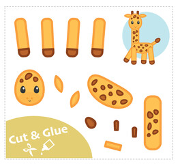 Cut and Glue Worksheet. Education paper game. Giraffe