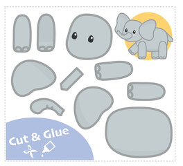 Cut and Glue Worksheet. Education paper game. Elefant