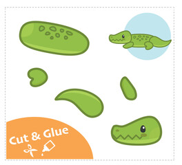 Cut and Glue Worksheet. Education paper game. Crocodile
