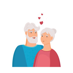 Elderly couple in love. Grandfather and grandmother. The old man and the old woman. Love. Valentine's Day. Isolated vector image