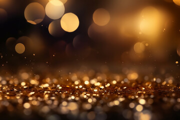 Golden background with bokeh and glitter particles, creating a dreamy and magical atmosphere. Ai generated