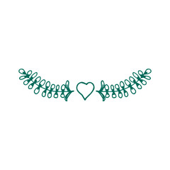 Flower ornament divider. Vintage decorative elements. Leaves, swirls, twig, heart, icon.