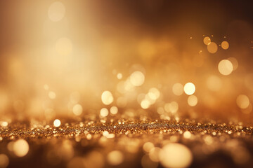 Golden background with bokeh and glitter particles, creating a dreamy and magical atmosphere. Ai generated