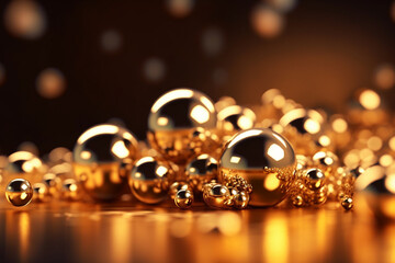 Golden background with gold marbles and spheres, creating a luxurious and opulent atmosphere. Ai generated