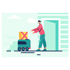Delivery by robot. Last mile service. Delivery without human participation, remote robot control