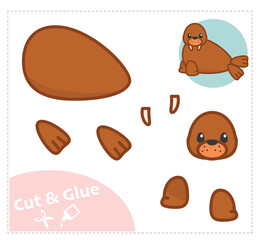 Cut and Glue Worksheet. Education paper game. The Walrus