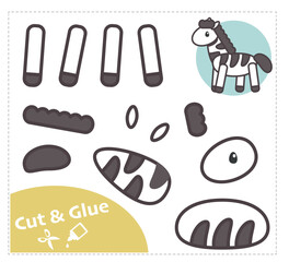 Cut and Glue Worksheet. Education paper game. Zebra