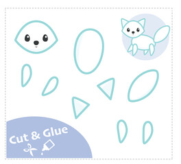 Cut and Glue Worksheet. Education paper game. The Arctic fox