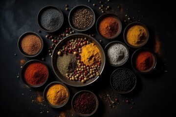 Fototapeta na wymiar top view of indian spices arrangement