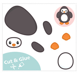 Cut and Glue Worksheet. Education paper game. Penguin