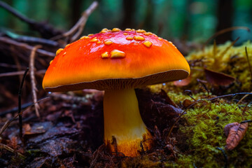 Fototapeta premium A Close-up Illustration of a Beautiful Mushroom in the Forest. Ai generated