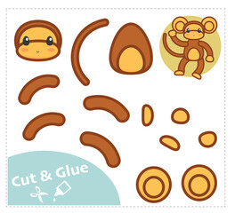 Cut and Glue Worksheet. Education paper game. Monkey