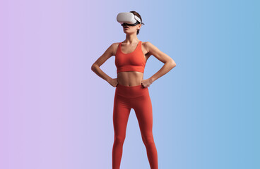 Active lady experiencing virtual reality