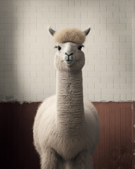 White lama looking at the camera created with Generative AI technology