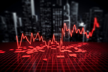 Financial Crisis. An illustration of a red chart depicting a recession and economic turmoil, with a downward trend. Ai generated