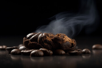 Roasted to Perfection: A Macro Shot of Smoking Coffee Beans. Ai generated