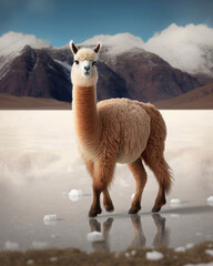 brown lama looking at the camera  created with Generative AI technology