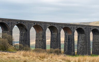 Fototapeta premium Ribble viaduct train crossing, Yorkshire, UK