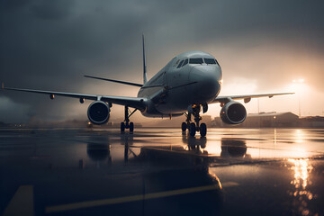 Fototapeta na wymiar Airplane on the runway at the airport, Generative AI