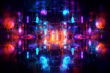 Fototapeta na wymiar Futuristic tech background with glowing bioluminescent elements, circuitry, and microchips. Ai generated