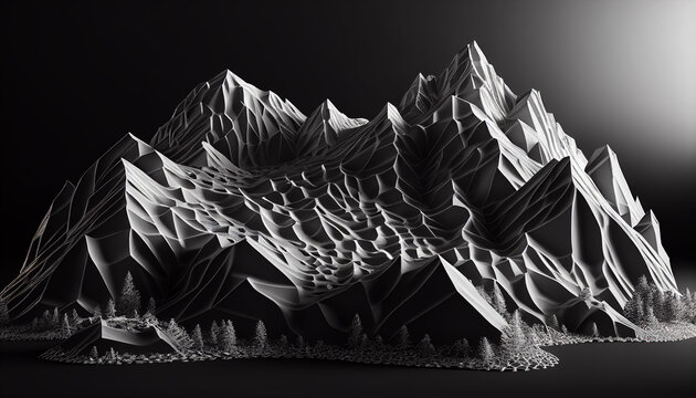 Abstract Gradient Wireframe Terrain Illustration, Generative AI