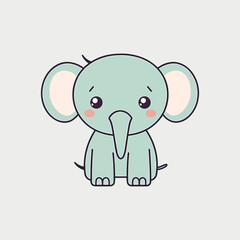 Cute elephant cartoon mascot logo kawaii illustration