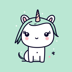 Cute kawaii chibi unicorn cartoon illustration
