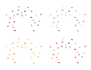 A set of four types of confetti. Confetti for design decoration or compositions on a white background.