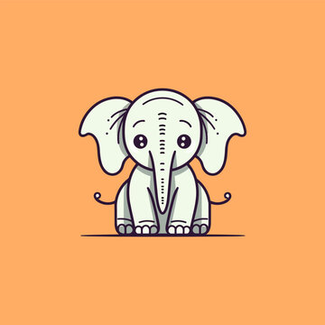 Cute elephant cartoon line art kawaii illustration