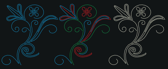 Floral Rhinestone, Transfers Ideas ,full, illustration.background. hand drawn style. You can use it as a bead embroidery, glitter or foil fashion,with collar and hot fix any color rhinestone, design	