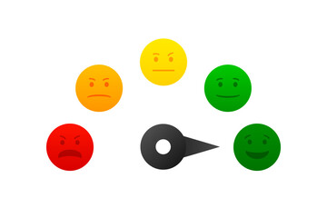 Emotional icons indicating quality, level, rating. Business indicators concept. Grades of different levels, such as bad, normal, good, excellent. Vector illustration.