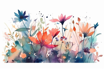 Beautiful watercolor aquarella painting of vibrant summer flowers. Ai generated