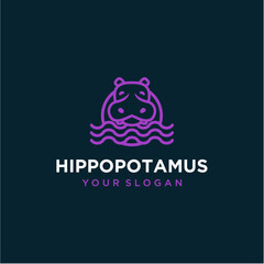 hippopotamus logo design with line art inspiration
