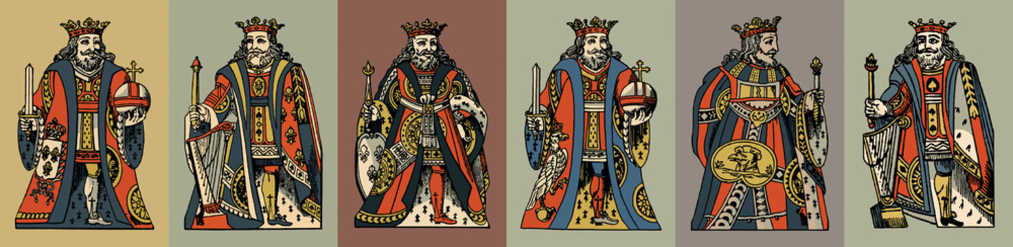 Medieval king. Set of vector illustrations in cartoon style vintage design