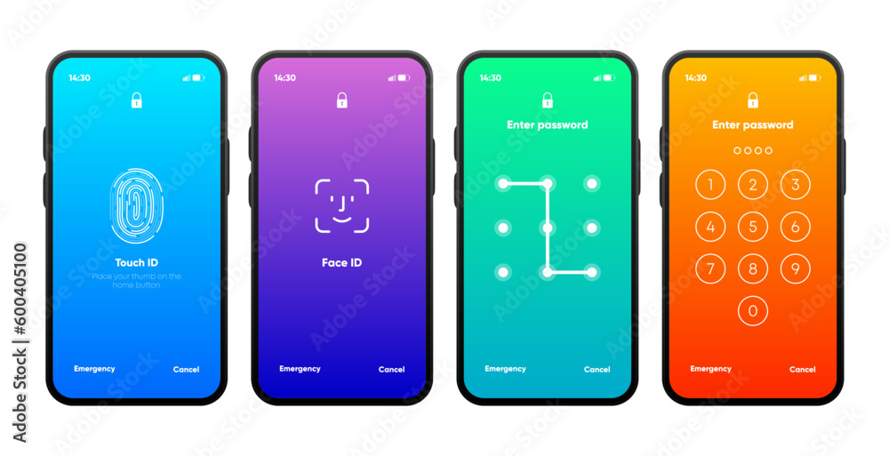 Poster screen lock authentication password smartphone template. phone id recognition screen lock password o