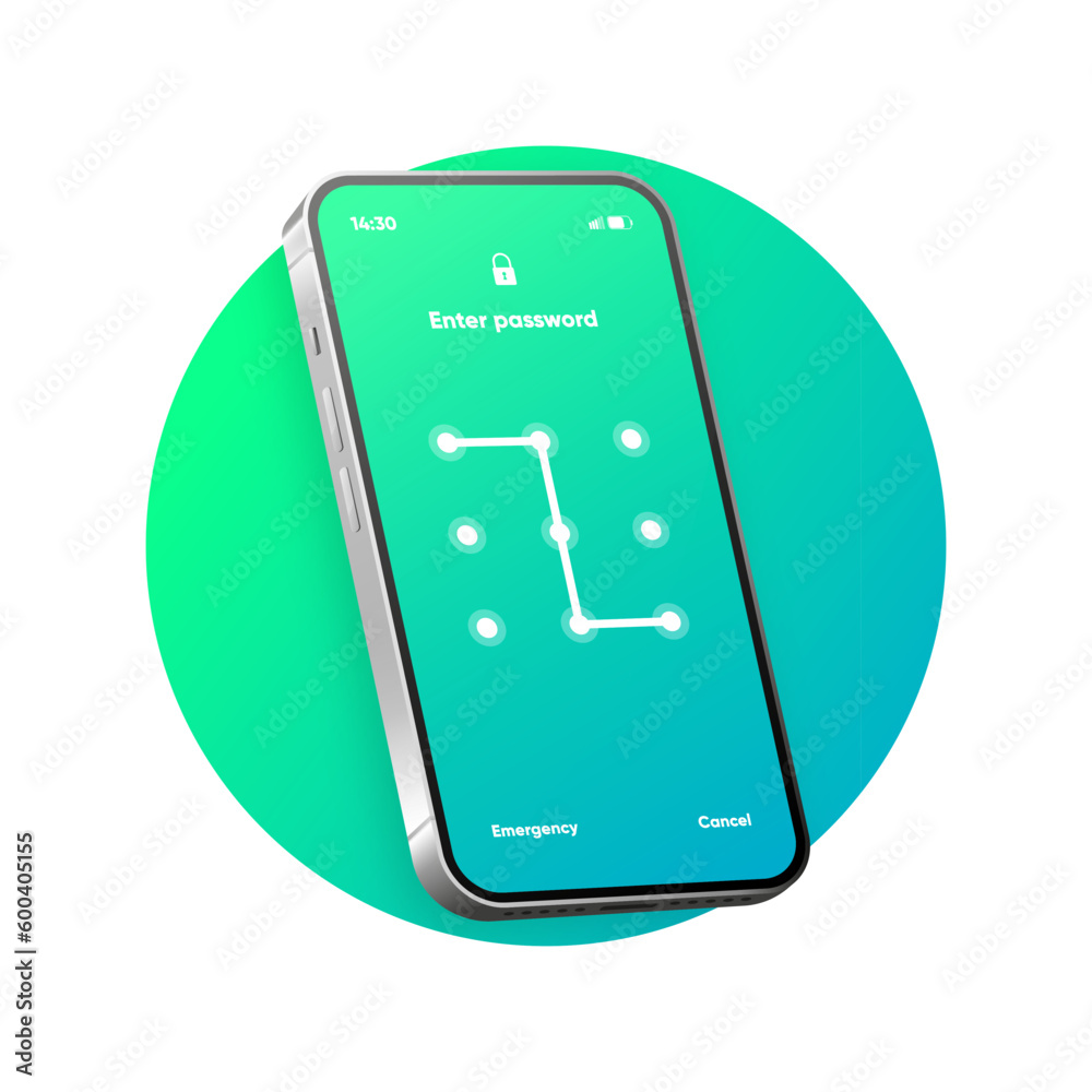 Poster screen lock authentication password smartphone template. phone graphical id recognition screen lock 