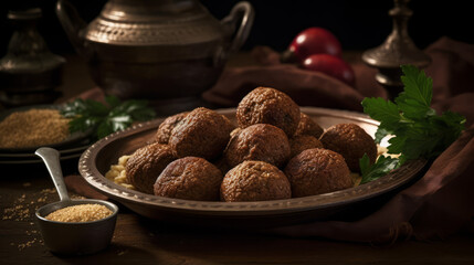 Kibbeh - Middle Eastern meatballs filled with spiced ground meat and onions. Generative AI Art Illustration