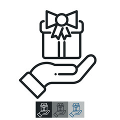 Free gift linear icon. Attracting potential customers. Marketing tactic. Promo products. Contour symbol. Vector outline drawing.