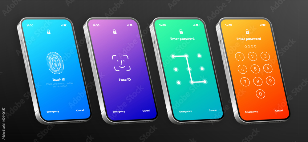 Poster screen lock authentication password smartphone template. phone id recognition screen lock password o