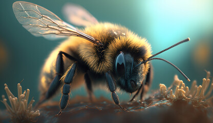 3D Bee collect honey illustration image Ai generated art