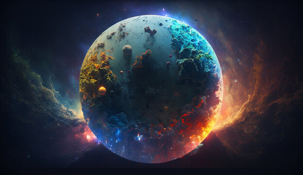 Colorful stars galaxy world earth wallpaper image Ai generated art