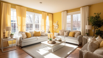 Fototapeta na wymiar Golden Glow Living Room. Generative AI