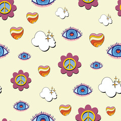 Retro style 1970 vector seamless pattern illustration