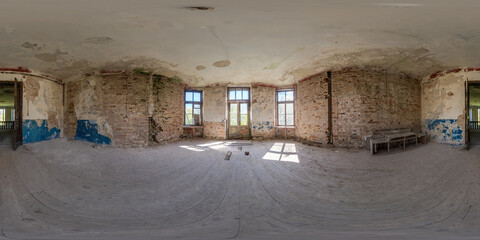 360 hdri panorama inside abandoned empty concrete room or old building in seamless spherical in equirectangular projection, ready AR VR virtual reality content