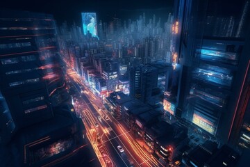A futuristic metropolis illuminated by neon lights. Generative AI