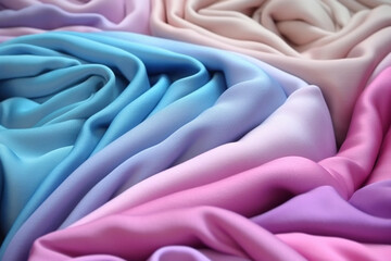 Generative AI image of colorful and abstract forms of fabric of silk, cotton, linen background 