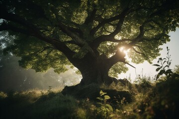A verdant tree standing in the morning light. Generative AI